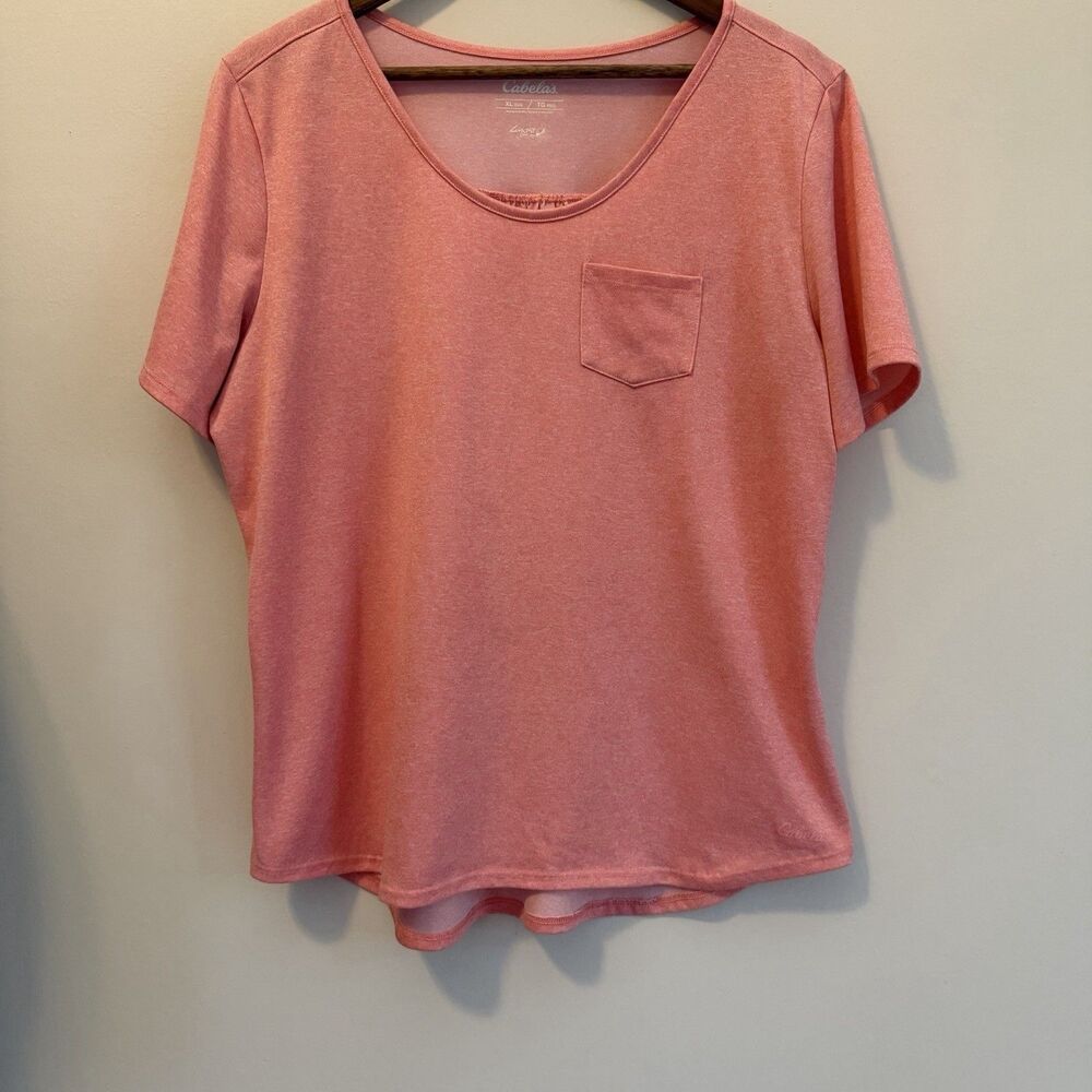 Cabela’s XL UPF 30 Short Sleeve Pocket Tee Coral Pink Lightweight Shirt